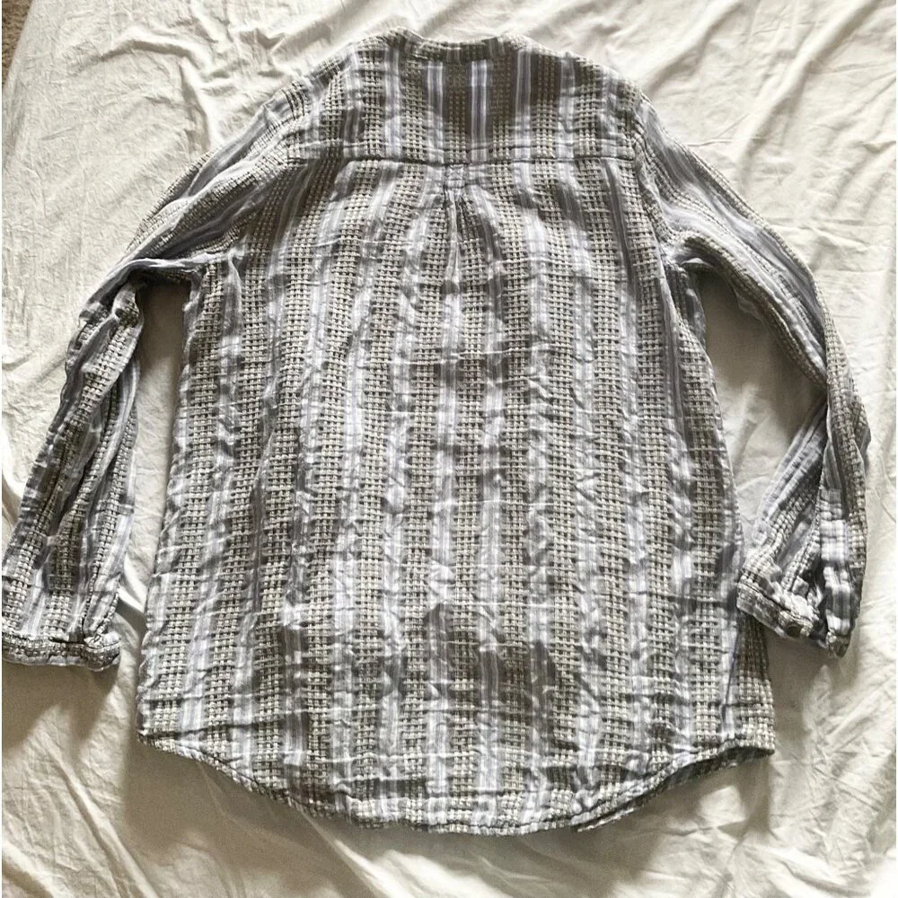 Zimmermann cotton linen blue black stripe waffles buttons shirt AU3 bust38 US6 - Picture 2 of 9